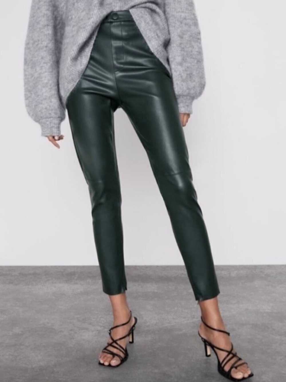 Zara Pants Size Large Black Faux Leather High Rise Split Hem Trouser Mob Wife
